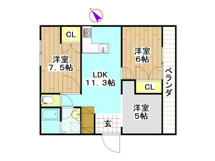 CASA DEL SOLE(2LDK/2階)の間取り写真