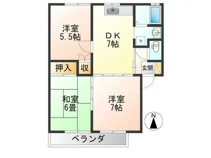 シシリー21A棟(3DK/2階)の間取り写真