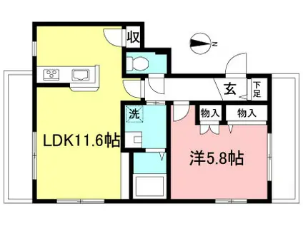 クレスト桜ヶ丘(1LDK/2階)の間取り写真