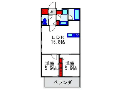 ウエルスクエア豊中北桜塚(2LDK/2階)の間取り写真