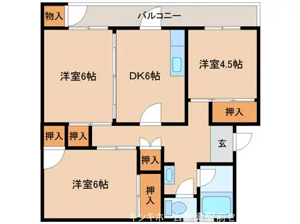 高島マンション(3DK/4階)の間取り写真