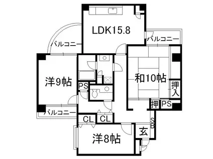 KBコンフォート三条(3LDK/3階)の間取り写真