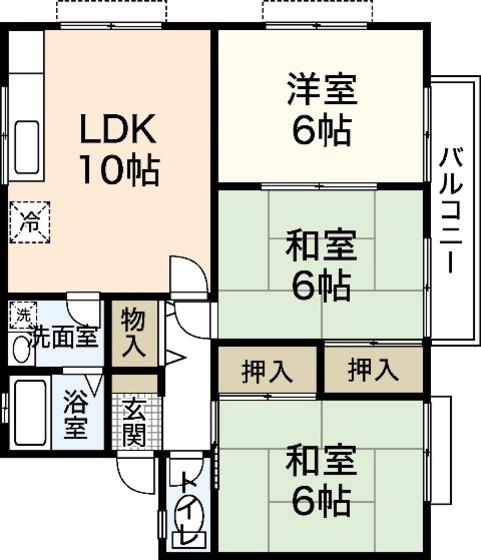 コーポラス道関B(3LDK/1階)の間取り写真