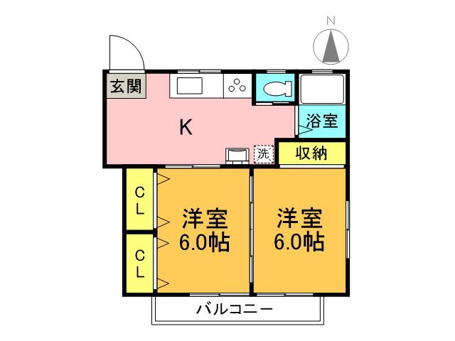 フルジェンテ並木(2DK/1階)の間取り写真