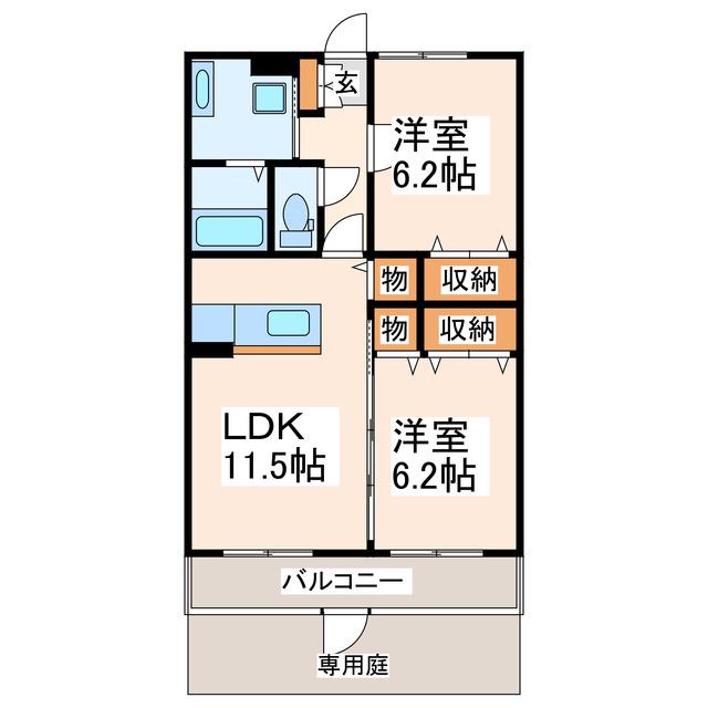 コンフォート菊池(2LDK/1階)の間取り写真