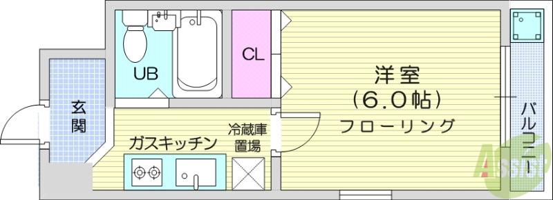ユンクハイム(1K/2階)の間取り写真