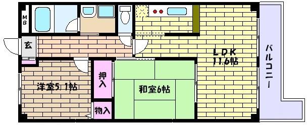 ベルベデール甲南(2LDK/3階)の間取り写真