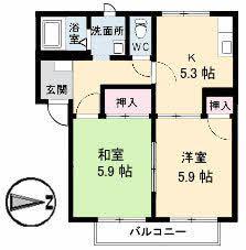 フレグランスAS D棟(2K/1階)の間取り写真