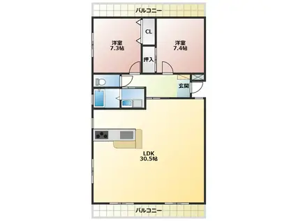 ルネス小松(2LDK/2階)の間取り写真