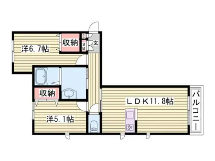 メゾンヴィアソーレ(2LDK/1階)の間取り写真