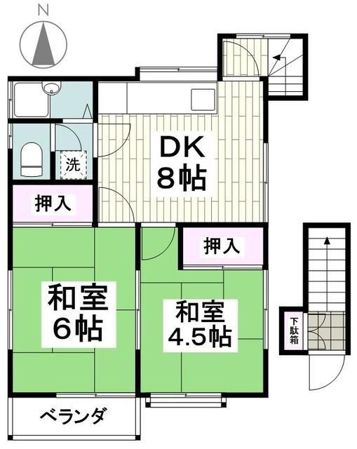 内田アパート(2DK/2階)の間取り写真