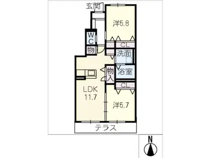 アイリス(2LDK/1階)の間取り写真