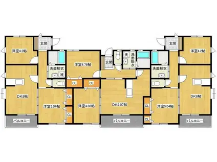 ラフィーネS D棟(2DK/1階)の間取り写真