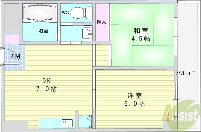 高木マンション(2DK/4階)の間取り写真