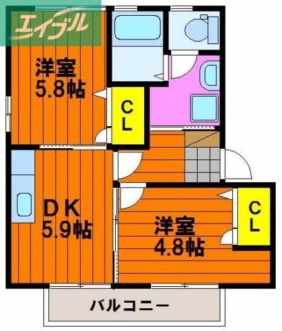 バリュージュ21 C棟(2DK/2階)の間取り写真