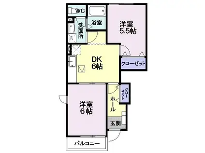 プリムローズ(2DK/1階)の間取り写真