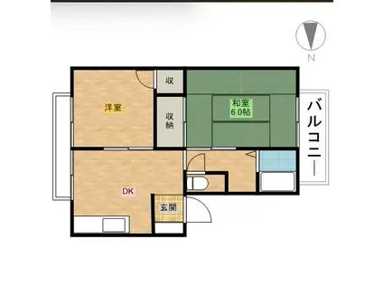 メロディハイツ高槻1(2DK/1階)の間取り写真