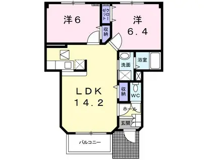 ガーデンハウス朝日山D(2LDK/1階)の間取り写真
