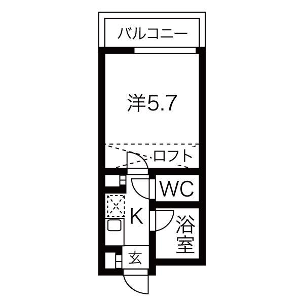 アップル春日井(ワンルーム/2階)の間取り写真
