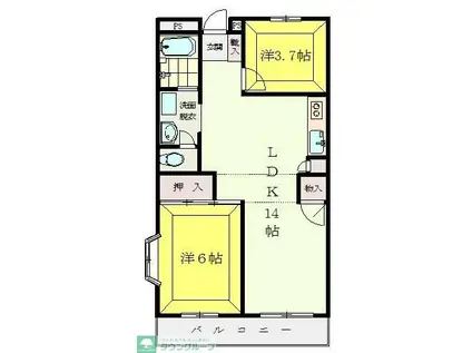 サバーブス根来(2LDK/1階)の間取り写真