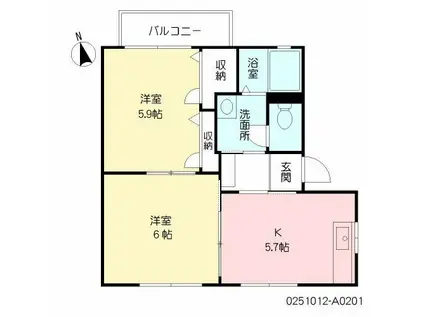 コムハウス壱番館(2K/2階)の間取り写真