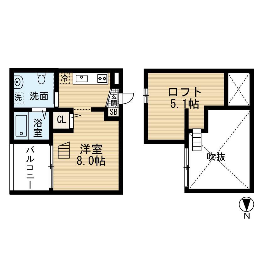 プルミエール(1K/2階)の間取り写真