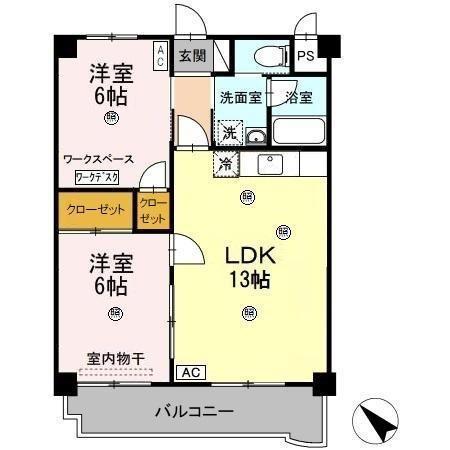 マンション 杏明館(2LDK/3階)の間取り写真