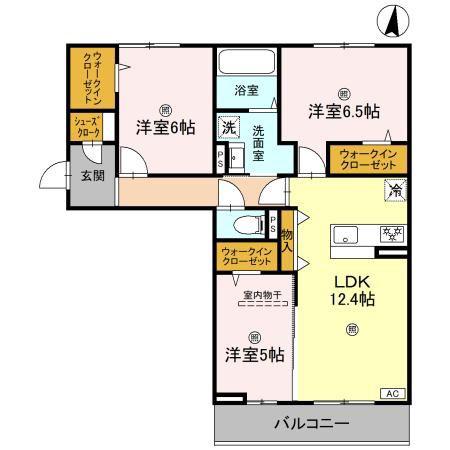 近鉄奈良線 新大宮駅 徒歩18分 3階建 築1年(3LDK/3階)の間取り写真