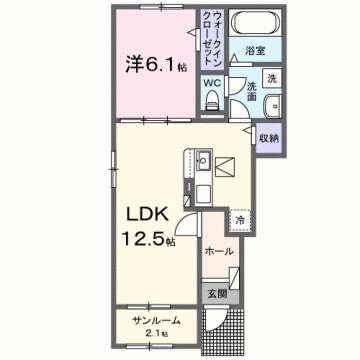 シャルム朝来(1LDK/1階)の間取り写真