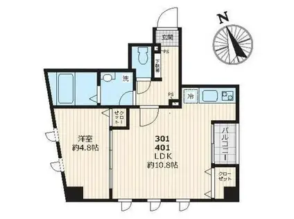 ピークサイドレジデンス早稲田(1LDK/4階)の間取り写真