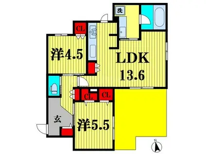 プランドール南流山(2LDK/1階)の間取り写真