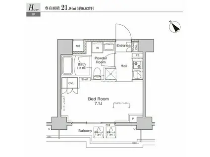 プラウドフラット戸越公園(1K/2階)の間取り写真