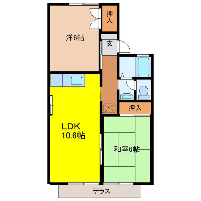 プレジール宮小路A(2LDK/1階)の間取り写真