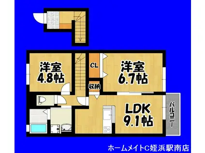 スクエア田村C(2LDK/2階)の間取り写真