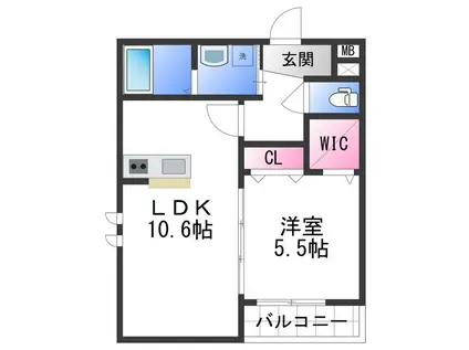 ラフィーネ石本II(1LDK/1階)の間取り写真