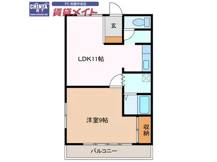 TOPカーテンビル(1LDK/2階)の間取り写真
