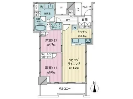 シエリアタワー大阪堀江(2LDK/33階)の間取り写真
