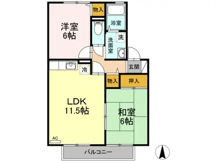 アルブルコリーヌI・II(2LDK/2階)の間取り写真