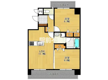 QUINTET MINAMI FUKUO(2LDK/7階)の間取り写真