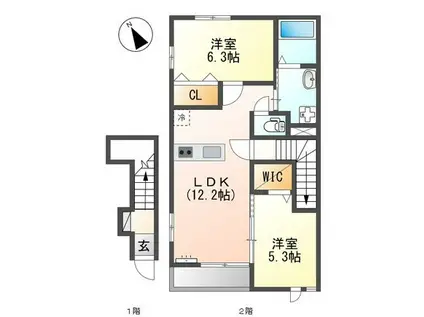 カルチェ(2LDK/2階)の間取り写真