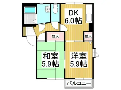 アルコバレーノI B(2DK/1階)の間取り写真