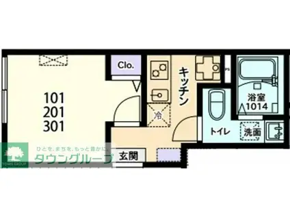 パークテラス大和(1K/2階)の間取り写真