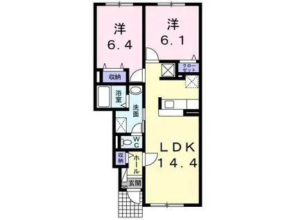 リヴィエールII(2LDK/1階)の間取り写真