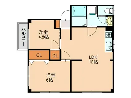 グリーンハイムII(2LDK/2階)の間取り写真