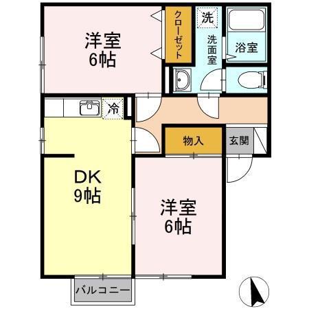 セジュールユウアイA(2DK/1階)の間取り写真