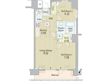 PRIME URBAN 東中野 COURT(2LDK/4階)の間取り写真