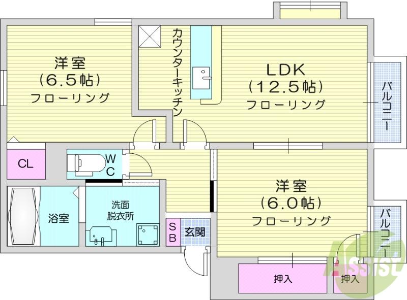 グリューネ二木(2LDK/2階)の間取り写真