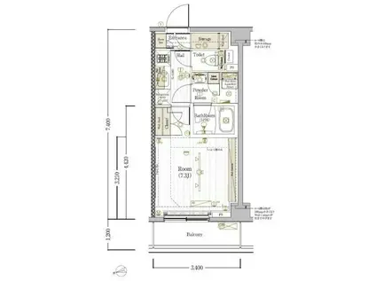 ブライズ西大井DUE(1K/2階)の間取り写真