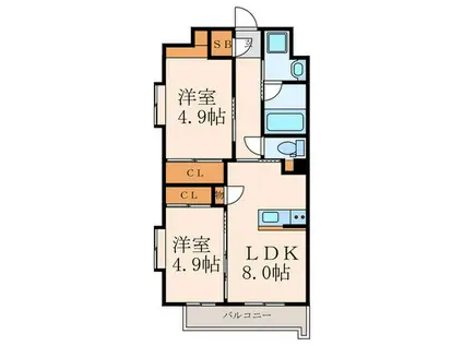 ウイングス到津の森(2LDK/12階)の間取り写真
