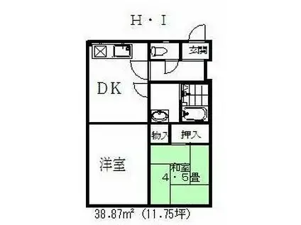 アヴェニュー上小杉(2DK/1階)の間取り写真